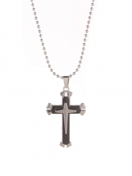 

Black Unisex Titanium Steel Three Layer Cross Pendant with Bead Chain Necklace Jewelry, Multicolor