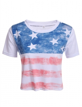 

American Flag Printed Short Sleeve Round Neck Cotton T-Shirt, Multicolor