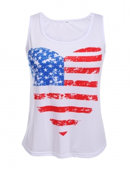 

White Plus Size Heart Shape American Flag Printed Tank Top, Multicolor