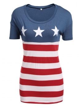 

American Flag Printed Round Neck Short Sleeve T-Shirt, Multicolor