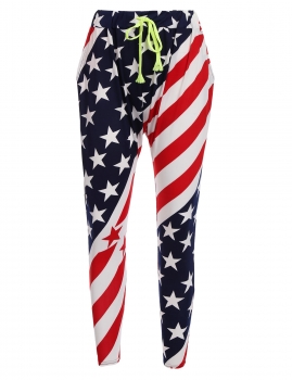 

Blue Star Striped American Flag Printed Elastic Waist Drawstring Pants