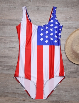 

Stripes and Star American Flag Slim One Piece Swimsuit, Multicolor