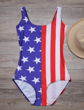 

Star and Stripes Patchwork American Flag Slim One Piece Swimsuit, Multicolor