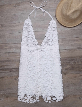 

Halter Sleeveless Lace Backless Solid Rompers, Multicolor