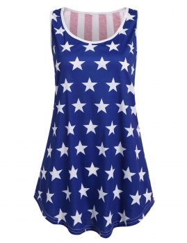 

Contrast Color Stars Printed Sleeveless Long Tank Top, Multicolor