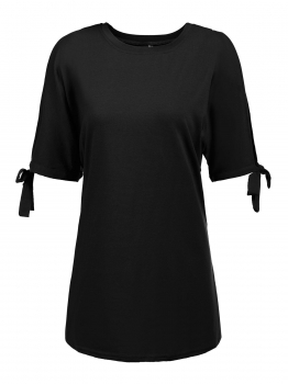 

Black Short Split Sleeve Solid O-Neck Shift Dress, Multicolor