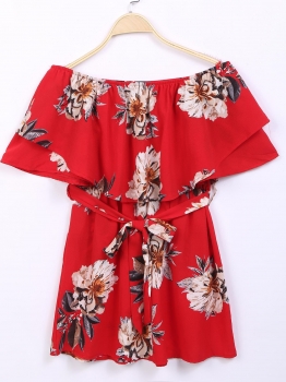 

Off Shoulder Ruffles Floral Belted Dress, Multicolor