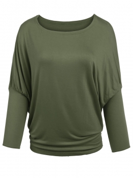 

Army green O-Neck Batwing Long Sleeve Solid Loose Casual Top, Multicolor