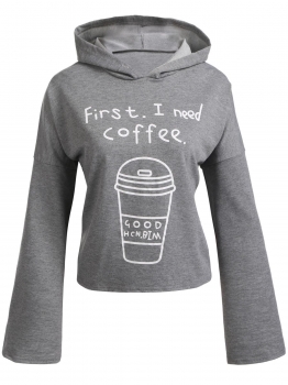 

Women Fashion Casual Long Sleeve Drop Shoulder Letter Print Hooded Sweatshirts Pullover Hoodie, Grey