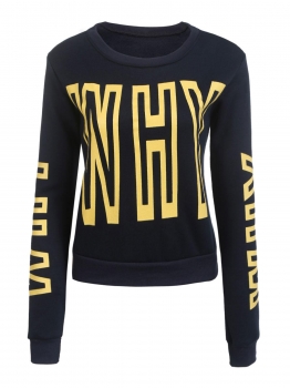 

Women Casual Round Neck Long Sleeve Letter Print Cropped Pullover Sweatshirt, Multicolor