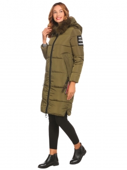

Army green Long Sleeve Solid Thickened Parka Coat with Detachable Fur Collar, Multicolor