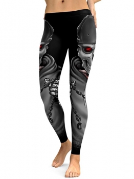 

Black Robot Skull Printing Fitness Gym Yoga Elastic Leggings, Multicolor