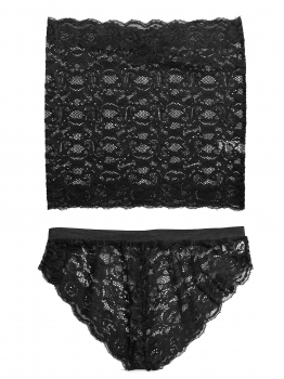 

Black Women Floral Lace Off Shoulder Tops and Pant Sexy Lingerie Set, Multicolor