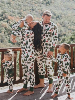 

Christmas XMAS Tree Printing Kids Adult Family Pajamas Romper Sleepwear Lounge Nightwear, Multicolor