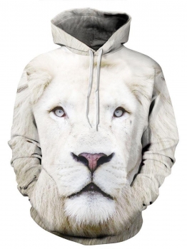 

Women Men Unisex Casual Loose Long Sleeve 3D Digital Lion Printing Pullover Hoodie, Multicolor