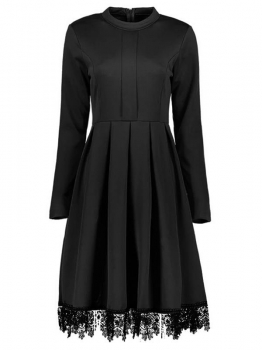 

Black 1950s Long Sleeve Lace-trimmed Pleated Skater Party Dress, Multicolor