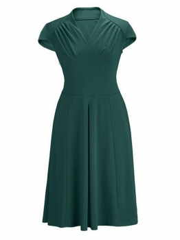 

Dark green 1950s Vintage V-Neck Short Sleeve Ruched Party Swing Midi Dress, Multicolor
