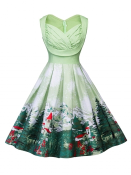 

Green 1950s Sweetheart Collar Sleeveless Ruched Swing Party Dress, Multicolor