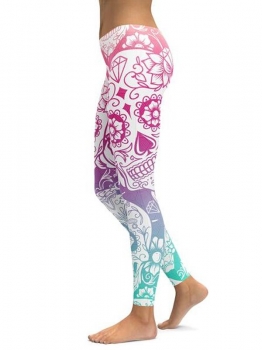 

As Picture Floral Skull Printing Fitness Gym Yoga Elastic Leggings, Multicolor
