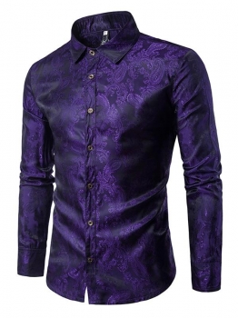 

Dark purple Men Vintage Style Paisley Jacquard Long Sleeve Button Down Shirts, Multicolor