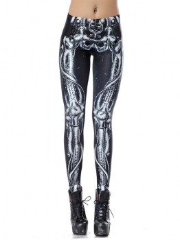 

Women Halloween Skull Printing Party Dance Performance Costume Stretchy Skinny Leggings, Multicolor