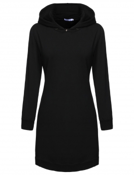 

Black Loose Long Sleeves Hooded Solid Hoodie Casual Dresses, Multicolor