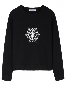 

Black O-neck Snowflake Print Loose Sweatshirt, Multicolor