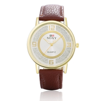 

New Synthetic Leather Casual Round Quartz Watch Wristwatch, Brown