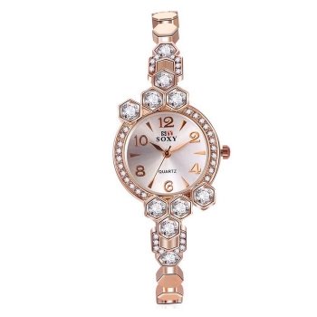 

Fashion Rhinestone Casual Alloy Round Quartz Watch Wristwatch, Rose gold