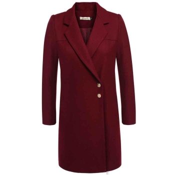 

Wine red Long Sleeves Lapel Slim Solid Two Button Coat, Multicolor
