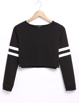 

Black Crew Neck Striped Long Sleeve Contrast Color Tops, Multicolor