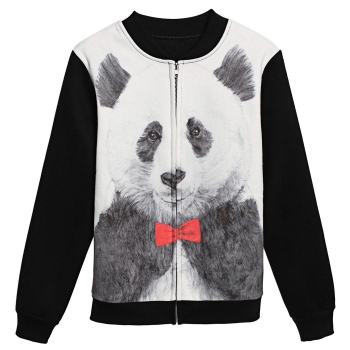 

New Women Casual Pullover Animal Print V-Neck Long Sleeve Zip Hoodie Coat, Black