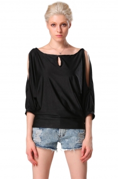 

Black New Lady Women's Fashion O-Neck Sexy Hollow Out 3"4 Sleeve Casual Tank Tops Shirts & Blouses, Multicolor