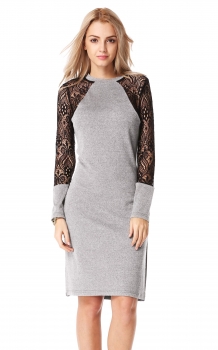 

Gray Stylish Lady Women Long Sleeve Lace Patchwork Knee Length Bodycon Party OL Going Out Dresses, Multicolor