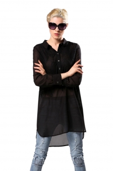 

Black Stylish Lady Women's Casual Sexy Fashion Long Sleeve Lapel Chiffon Thin Tops Shirts & Blouses Tunics, Multicolor