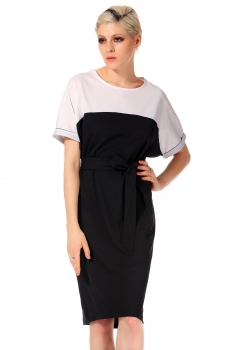 

Finejo Black Fashion Women Splice Batwing Sleeve O-Neck High Waist Casual Dresses, Multicolor
