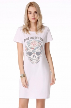 

ANGVNS White Lady Women's Fashion Short Sleeve O-Neck Loose Casual Dresses, Multicolor