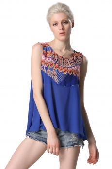 

Zeagoo Blue Stylish Lady Women's Print Sleeveless Loose Casual Chiffon Blouse Tops Vests Tanks & Camis, Multicolor