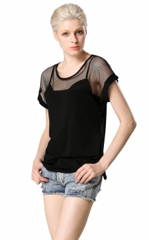 

Black Zeagoo Stylish Lady Women Sexy Perspective Patchwork Short Sleeve Tank Tops T-Shirts, Multicolor