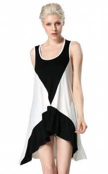 

White Stylish Lady Women's Patchwork Irregular Sleeveless Backless Mini Tank Tops Vests Going Out Casual Dresses