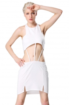 

ACEVOG White Stylish Lady Sexy Women's Casual Fashion Sleeveless Halter Hollow Party Cocktail Mini Going Out Dresses, Multicolor