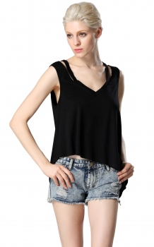 

ACEVOG Black Stylish Lady Sexy Women's Casual Fashion Sleeveless V-neck Irregular Faux 2pcs Tops Vests Tanks & Camis, Multicolor