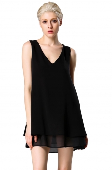 

Angvns Black Fashion Lady Women Sexy V-Neck Sleeveless Backless Loose Casual Mini A-line Chiffon Tank Tops Going Out Dresses, Multicolor