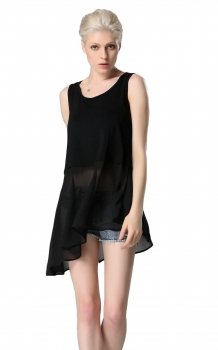 

Black Finejo Stylish Ladies Women O-neck Sleeveless Asymmetric Hem Patchwork Casual Long Blouse Dresses Vests Tanks & Camis, Multicolor
