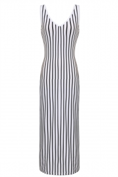 

Black&White ANGVNS Stylish Ladies Women Black White Striped V-neck Full-length Sleeveless Slim Casual Dresses, Multicolor