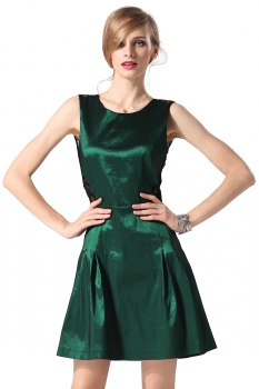 

Green Finejo Stylish Sexy Lace Cross Sleeveless Cocktail Charming Party Dresses, Multicolor