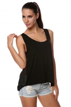 

Finejo Black New Lady Women Fashion Sexy O-Neck Sleeveless Loose Backless Patchwork Tops Vests Tanks & Camis, Multicolor