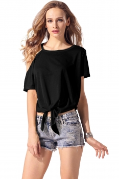 

Finejo Black Women Loose O-Neck One Shoulder Short Sleeve Irregular Hem Dresses & Blouses Tank T-Shirts Casual Tops, Multicolor