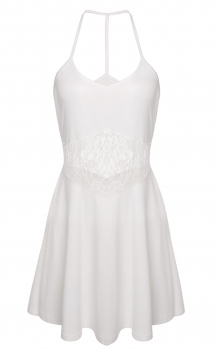 

Finejo White Fashion Ladies Women Lace Decoration V-neck Mini Sexy Party Dresses, Multicolor
