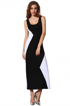 

Black Angvns Ladies Women Sexy Sleeveless Patchwork Side Split Bodycon Stretch Party Banquet Maxi Long Casual Dresses, Multicolor